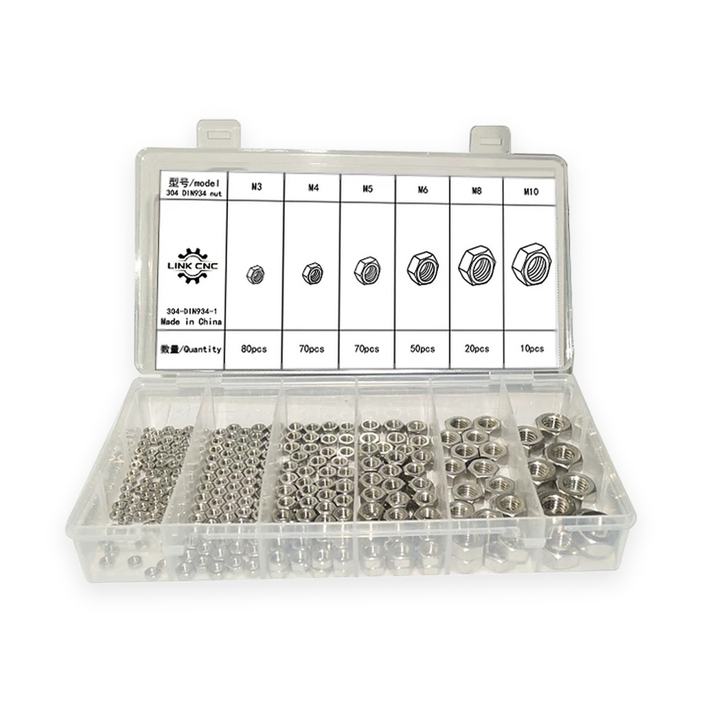 304 Stainless DIN934 Hex Nut Assortment Box