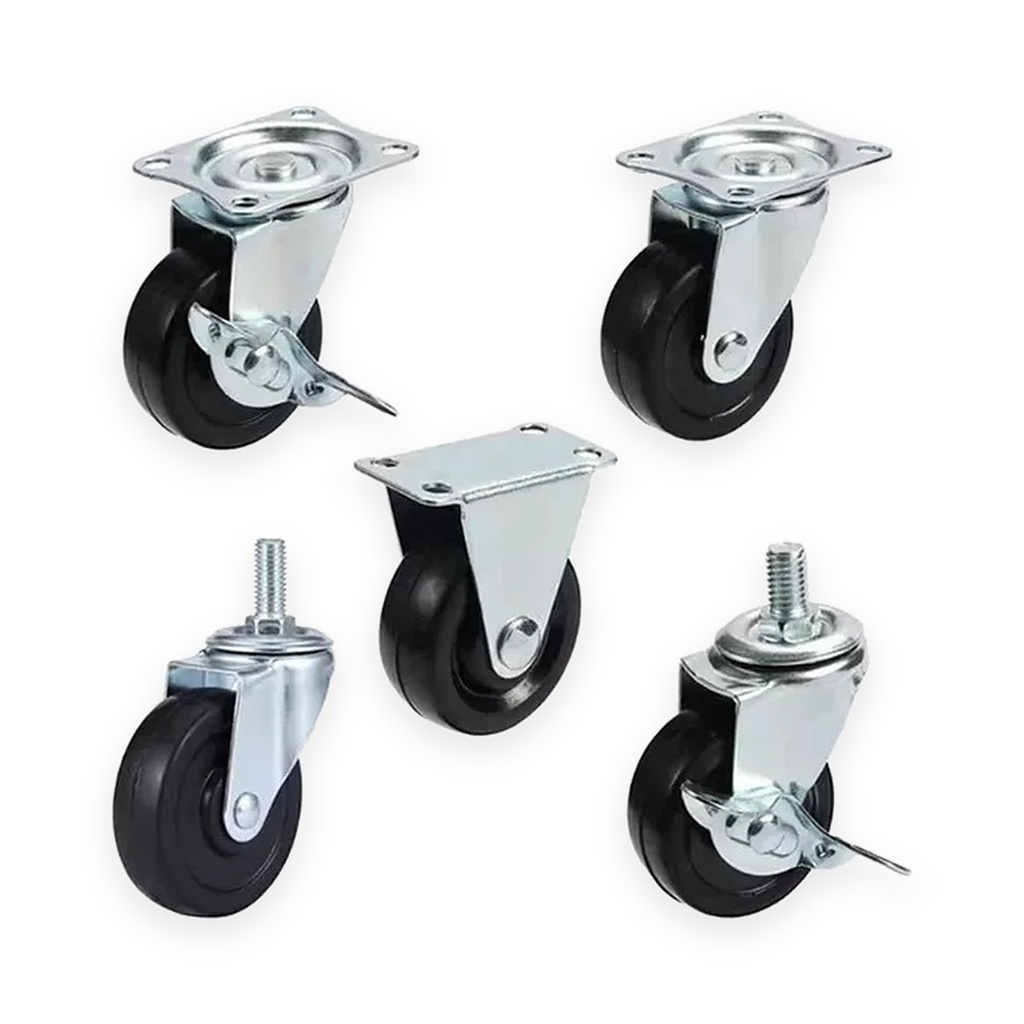 Quiet Rubber Caster with Brake, 2 in M8